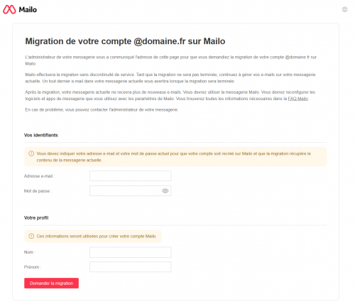 Demande de migration